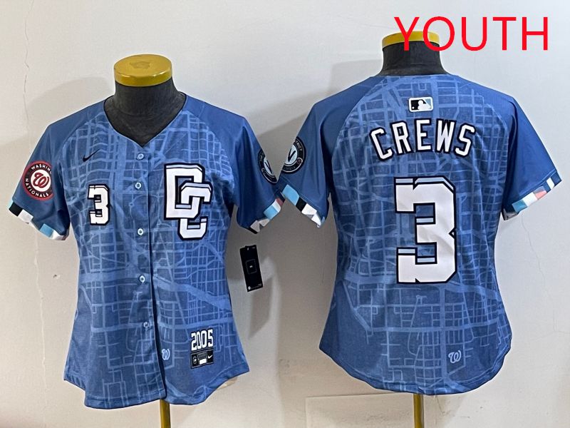 Youth Washington Nationals #3 Crews Blue Joint Name 2025 Nike MLB Jersey style 6->youth mlb jersey->Youth Jersey